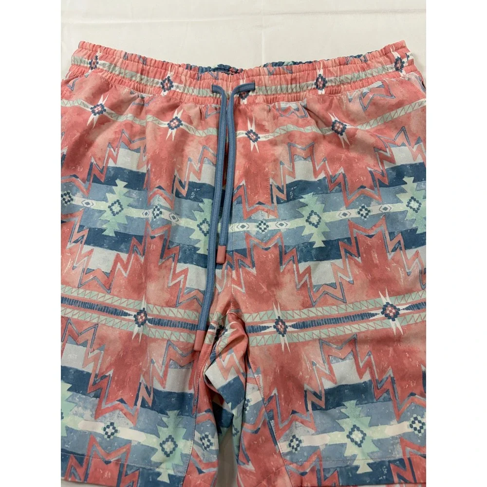 Faherty Doug Goodfeather Shorelite Active Shorts M Coral Blue Southwestern